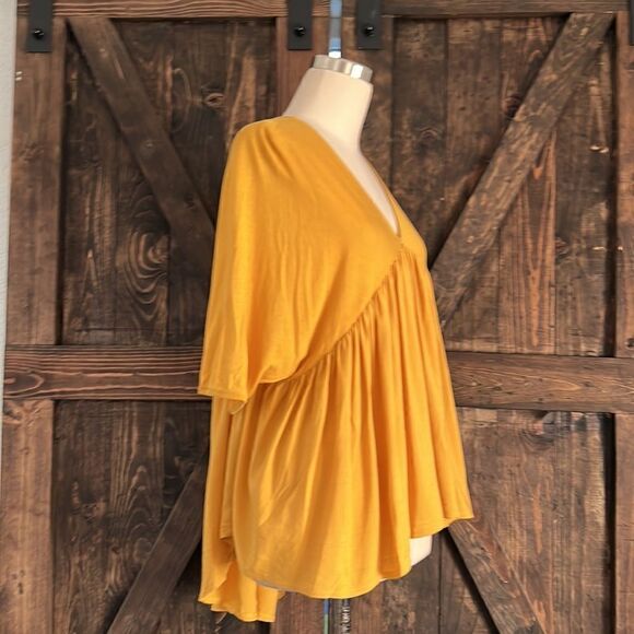 ZARA Mustard Yellow V Neck BABYDOLL RUFFLE PLEATED DRAPE HI LOW Sz-Small - Picture 6 of 11
